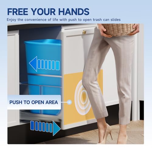 Insputer Silver Pull Out Trash Can for Under Cabinet Kitchen with Push-to-Open & Soft Close
