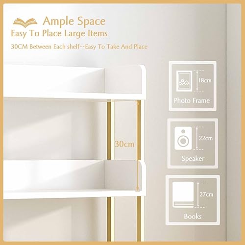 OSCHF 3-Tier Open Shelf Bookcase - White with Gold Frame, Modern Storage
