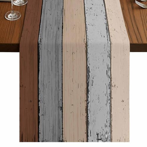 Vandarllin 13x70 Brown Grey Farmhouse Table Runner - 70-72in Rustic Burlap Cotton Decor