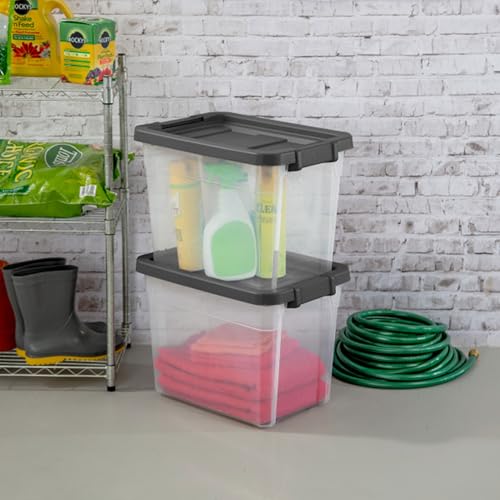 30 Quart Storage Bins with Latching Lids - 6 Pack - Modular Stackable Containers