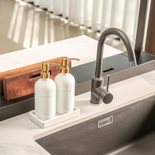 Prus Waso Gold Soap Dispenser Set with White Bottle & Gold Pump - Modern Kitchen Decor