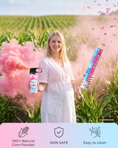Pink Gender Reveal Fire Extinguisher Set with Confetti Cannons - Fun Party Supplies