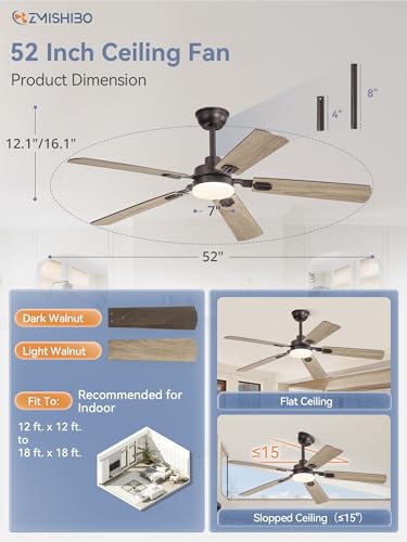 ZMISHIBO 52-Inch Oil Bronze Ceiling Fan with Light & Remote, Farmhouse Indoor