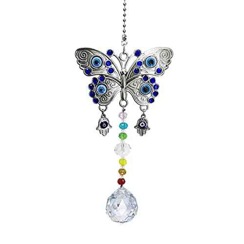 Window Hanging Suncatcher with Crystal,Blue Butterfly Garden Hanging Rainbow Maker Ornament (Butterfly)