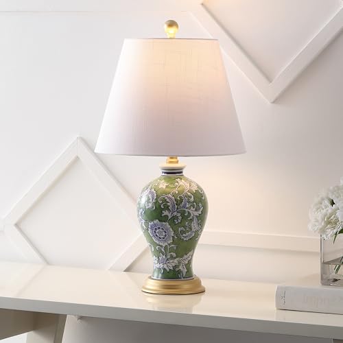 JONATHAN Y Grace French Country Floral Urn Ceramic Table Lamp - Green/White