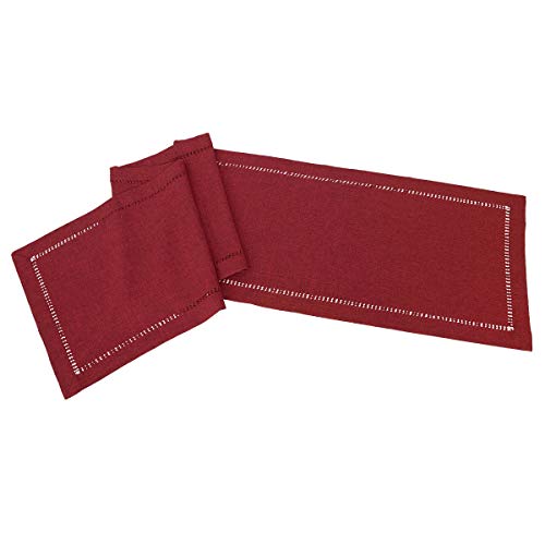 Grelucgo 14x120 Inch Handmade Hemstitched Polyester Table Runner - Cranberry