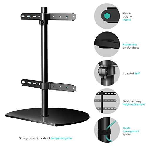 ONKRON PT2-B Universal TV Stand for 32-65 Inch Screens Height Adjustable Swivel Glass Base