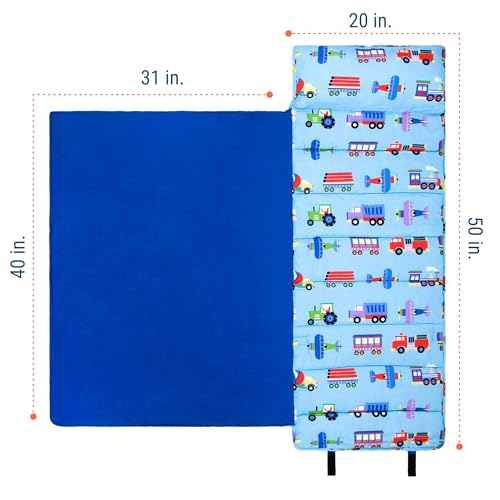 Wildkin Nap Mat with Pillow and Blanket - Trains, Planes, and Trucks Preschool Rest Mat