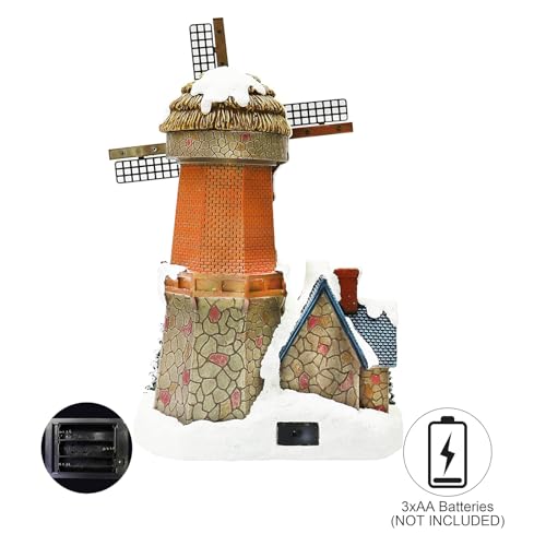 Lighted Windmill Christmas Village Building with LED Lights - 12.2 Inch Handcrafted Holiday Decor