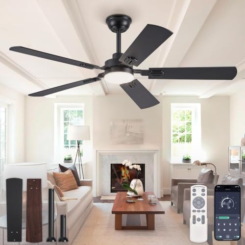 52-Inch Black Ceiling Fan with Lights and Remote Control - Modern Indoor Design Variation 1