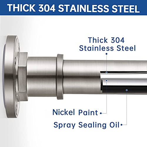 BRIOFOX Industrial Shower Curtain Rod 2-in-1 Tension & Screw Mount, 43-72 Inch Brushed Nickel Stainless Steel, Never Rust