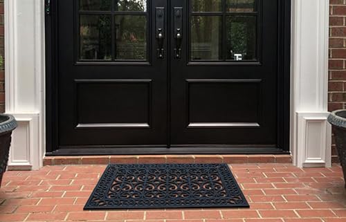 Black Paisley Rubber Doormat 2' x 3' Heavy Duty Non-Slip Mud Scraper