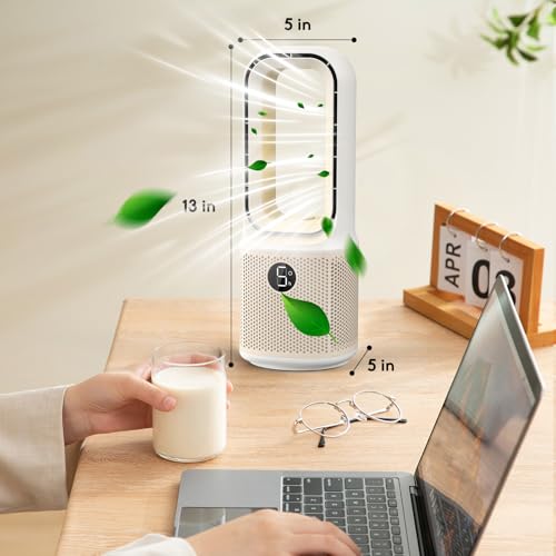 Misby Ivory White 13-Inch Bladeless Desk Fan with Night Light & 5 Speeds
