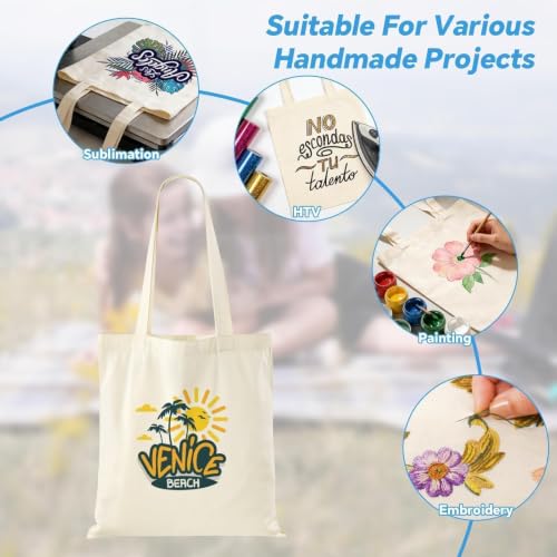 Bulk Canvas Tote Bags 14x15 Inches Natural Color 24 Pack - Heavy Duty, Reusable, Customizable