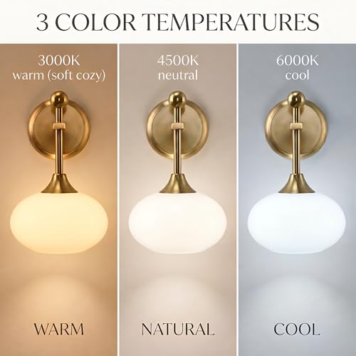 Brass Wall Sconce Set of 2 with Milk Glass Shades - Wireless Rechargeable with Remote