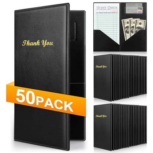ZENOWICK 50 Pcs Restaurant Check Presenters, Server Books, Waterproof & Durable