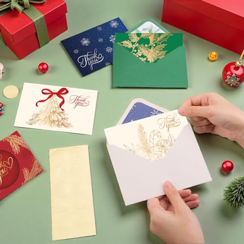 50 Pack Christmas Thank You Cards with Envelopes and Stickers, 5