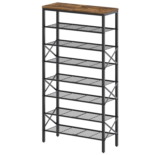 8-Tier Shoe Rack Organizer - Rustic Brown, Holds 32 Pairs, Large Capacity, Entryway & Closet Storage - Variation: Black