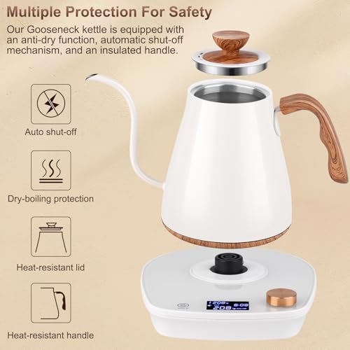 YDDZZM Gooseneck Electric Kettle, Intelligent Temperature Control, Stainless Steel Inner, Quick Heating, for Pour Over Coffee, Brew Tea, Boil Hot Water, 1000W 0.9L Black