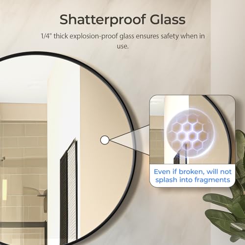 USHOWER 30 Inch Black Bathroom Mirror Over Sink, Round Modern Vanity Mirror, Rust-Resistant Frame, 30" L x 30" W