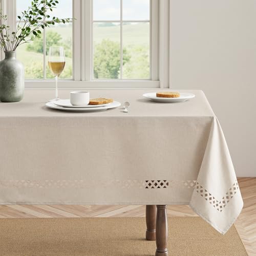 MIULEE Beige Rectangular Tablecloth 60x120 Inch with Decorative Cutouts