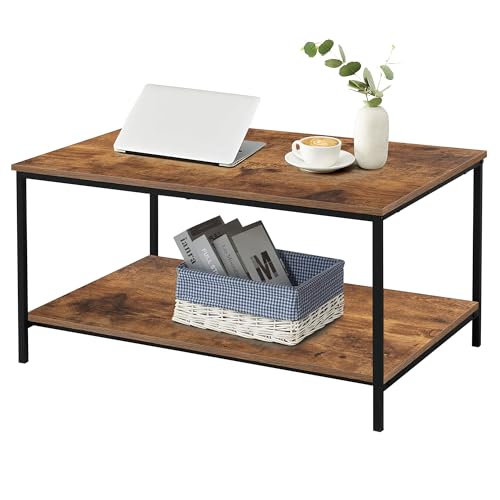 Small Brown Rectangle Coffee Table with Storage Shelf - 31.5in