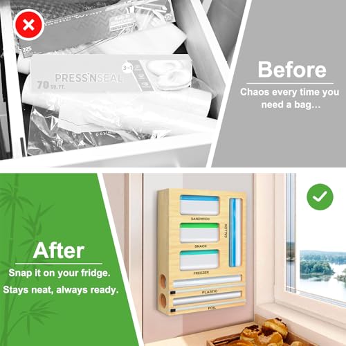 MSJGA 6-in-1 Magnetic Food Bag Storage Organizer for Refrigerator & Drawer