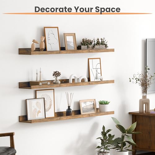 Floating Wall Shelves Set - Brown, 6 Pack, 35.5 Inch Length - Modern Wall Decor & Storage