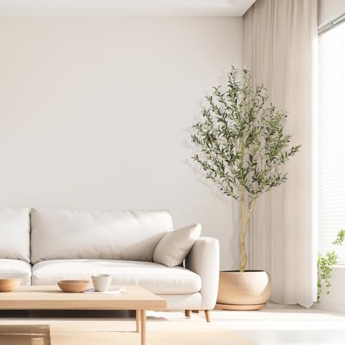6ft Faux Olive Tree - Realistic Artificial Indoor Plant, Weathered Trunk & Lifelike Leaves
