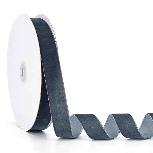 Velvet Ribbon Dark Dusty Blue,1 Inch x 20Yd,Perfect for Christmas Gift Wrapping,Floral Bouquets,Home Decor,Party DIY Decorations(1" x 20Yd Dark Dusty Blue)