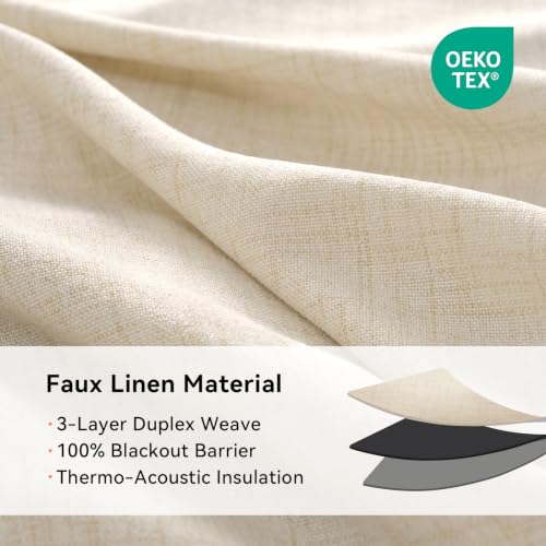 Alba Cream Blackout Linen Pinch Pleated Curtains - 40"W x 96"L, Pack of 2
