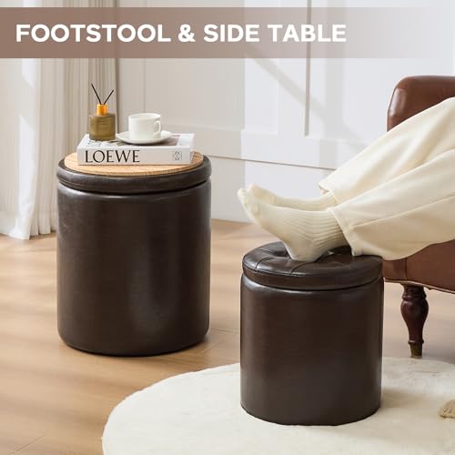 Oakvivo Set of 2 Storage Ottomans - Space Saving Nesting Ottoman for Bedroom & Living Room, Coffee & Footstool, 14.8"D x 14.8"W x 17.3"H