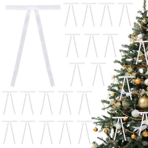 TONIFUL 36 Pack White Velvet Bows for Christmas Tree Decor, 5x7 Inch Bows for Gift Wrapping, Treat Bags, Wreaths, Crafts, Cards, Bouquet,Cakes Decor Valentine Christmas Party Supplies(3/8" Width