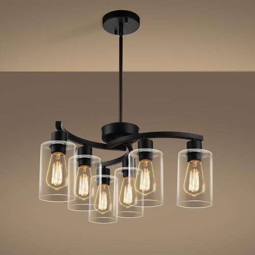 Black 6-Light Modern Farmhouse Pendant Chandelier - Adjustable Height Kitchen Lighting