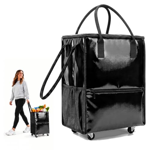 Black 18-Gallon Rolling Grocery Tote Bag with 4 Wheels & Handles