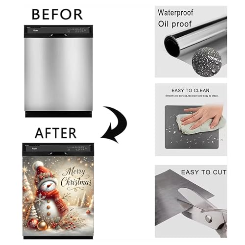 BVBOX Christmas Snowman Dishwasher Magnet Cover 23x26 Inch Reusable Magnetic Refrigerator Cover