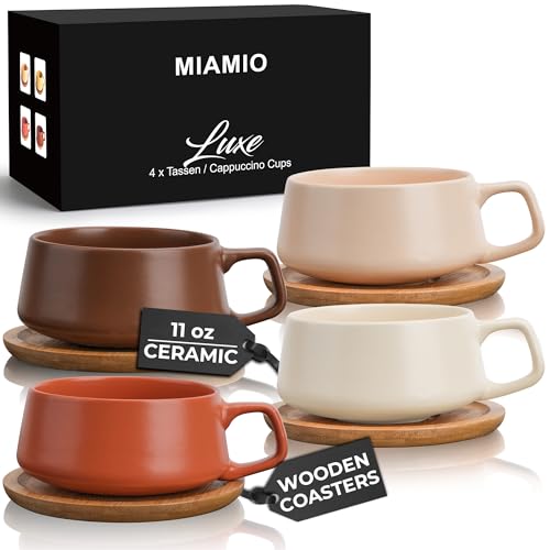 Ceramic Cappuccino Cup Set of 4 - 9.5oz Luxe Beige Pastel Coffee Mugs