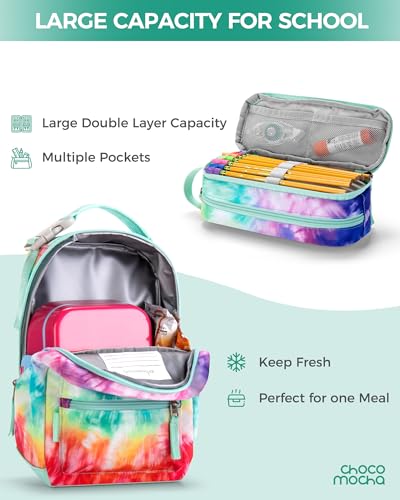 Girls School Backpack Set with Lunch Box - Tie Dye Teal, 18 Inch, 3 Pcs