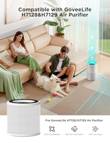 GoveeLife 2 Pack Air Purifier Replacement Filters for H7129 H7128 - High-Efficiency Activated Carbon & HEPA Filter