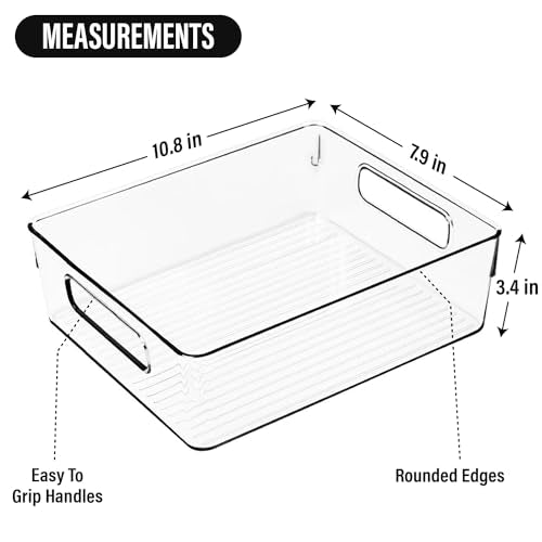 ShelfShaper 8 Pack Clear Plastic Storage Bins 10.8 x 7.9 x 3.4 Inches Multi-Purpose Organizers
