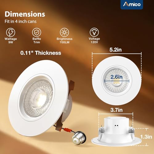 Amico 4 Inch Gimbal Retrofit Can Lights, Adjustable 5CCT, 6 Pack