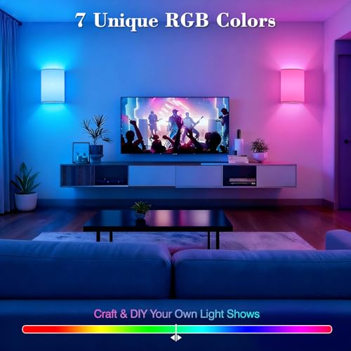 Yunaking Cream Rechargeable Wall Sconce Set of 2 with 10000mAh Battery & Dimmable RGB Light