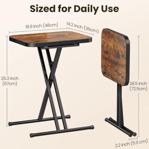 Rustic Brown Folding TV Tray Tables Set of 2 - No Assembly, Metal Rims
