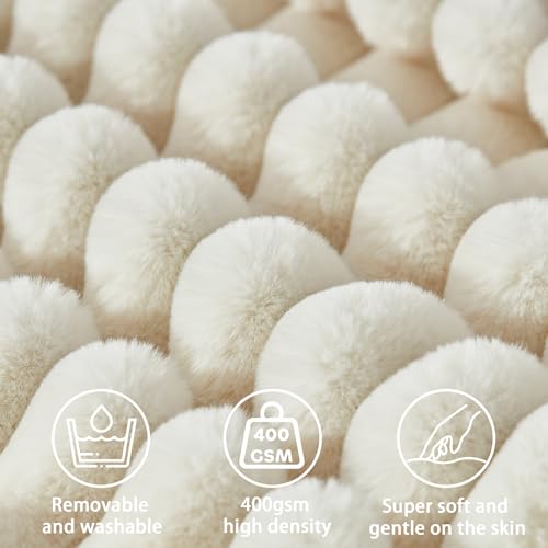 Beige Queen Faux Fur Headboard Wedge & Neck Body Pillow Set - AmyWtb