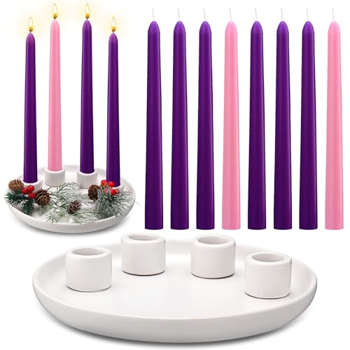 Vercraft Christmas Advent Candle Holder with 12 Taper Candles - Ceramic Holiday Decor