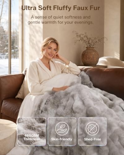Ultrasoft Heated Blanket Throw - Grey Faux Fur, 460 GSM, 9 Heat Levels