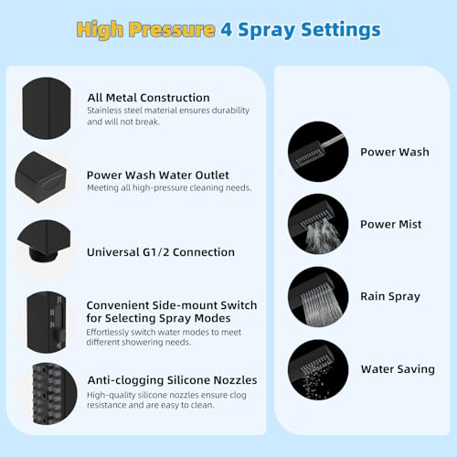 Hibbent Square 10'' Matte Black Metal Rain Shower Head & Handheld Combo