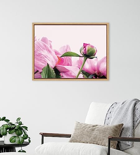 Kate and Laurel Sylvie Pink Peony Bud Framed Canvas Wall Art by Stephanie Klatt, 18x24 Natural, Soft Flower Photography Art for Wall