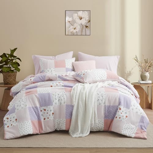 Queen Comforter Set with Sheets - Misty Pink Floral 7-Piece Bed in a Bag - Oli Anderson
