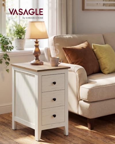 Farmhouse Nightstand with 3 Storage Drawers - Cloud White + Warm Brown, 18.9"D x 14.2"W x 24.8"H